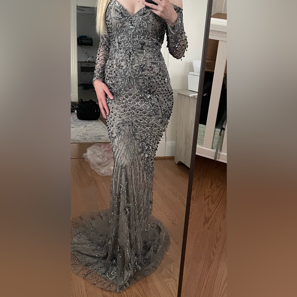 Custom made silver beaded dress